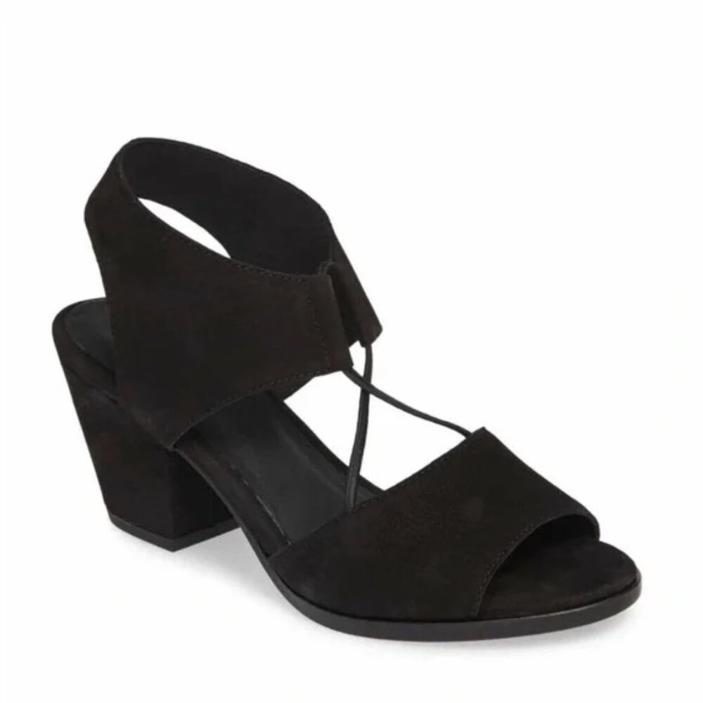 Eileen Fisher Doe Block Low-Heel Nubuck Sandals